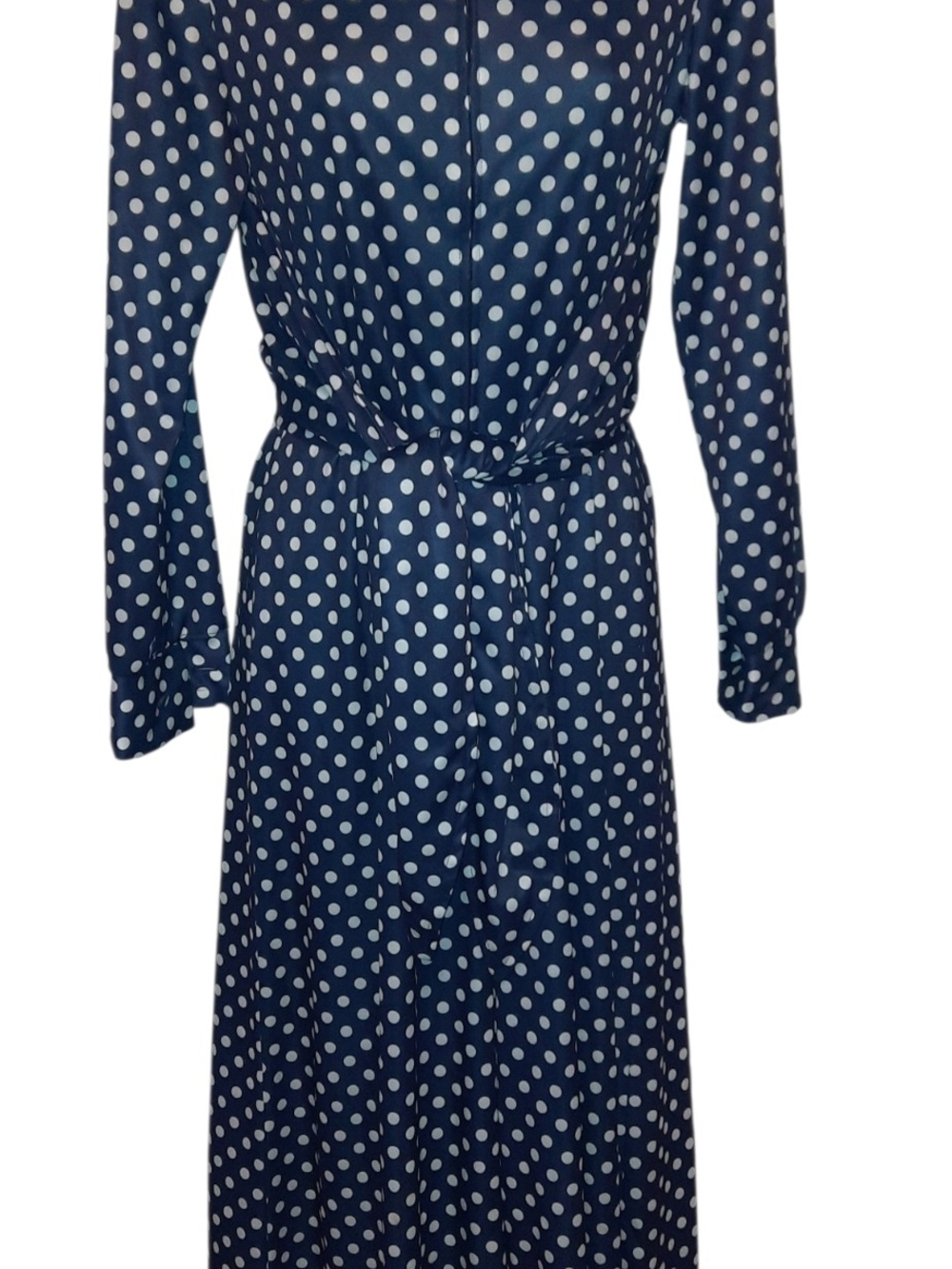 Vintage Women's Navy Polka Dot Long Sleeve Jumpsuit with Tie Waist - Picture 2 of 15